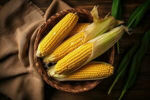 stock photo corn in kitchen table flat lay AI Generated