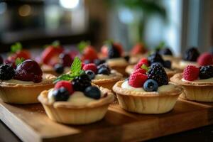 tarts in the kitchen table Food Photography AI Generated photo