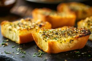 garlic bread in The kitchen table Food Photography AI Generated photo