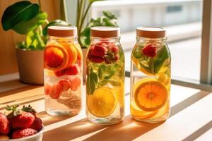 stock photo of infused water on the kitchen table flat lay AI Generated