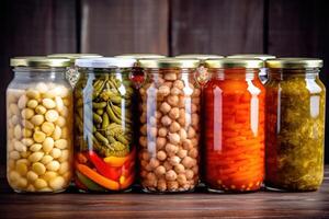 canned vegetables in The kitchen table Food Photography AI Generated photo