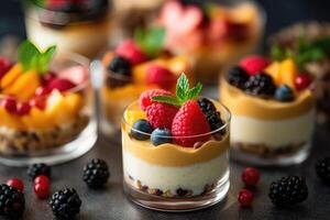 dessert and fruits on catering Food Photography AI Generated photo