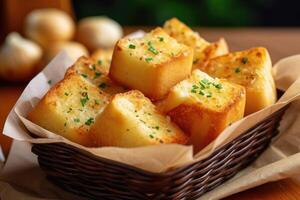 garlic bread in The kitchen table Food Photography AI Generated photo