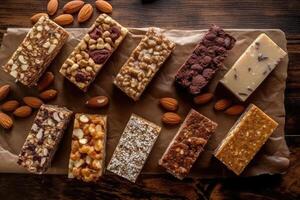 granola bars in the kitchen table Food Photography AI Generated photo