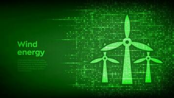 Wind energy icon made with electricity signs. Wind turbines. Wind power station background. Alternative energy. Sustainable development. Renewable green energy industrial concept. Vector illustration.