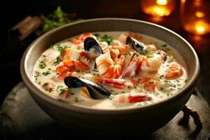 seafood soup cream Food Photography AI Generated photo