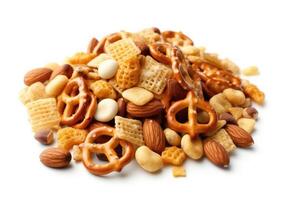 snack mix ratio white isolated background Food Photography photo