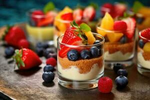 dessert and fruits on catering Food Photography AI Generated photo