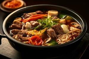 Sukiyaki japonés comida fotografía ai generado foto