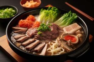 Sukiyaki japonés comida fotografía ai generado foto