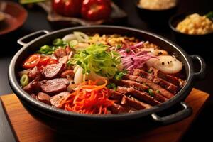 Sukiyaki japonés comida fotografía ai generado foto