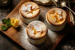 souffles in the kitchen table Food Photography AI Generated photo