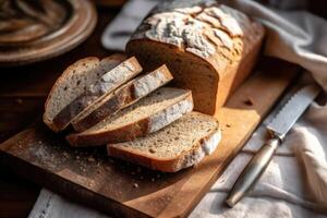 stock photo of wheat bread in kitchen table flat lay AI Generated