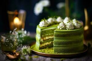 stock photo of birthday cake matcha food photography studio light AI Generated