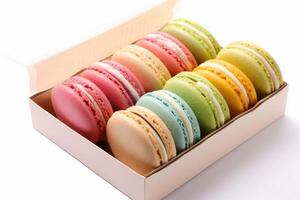 macaroon box white isolated background Food Photography photo