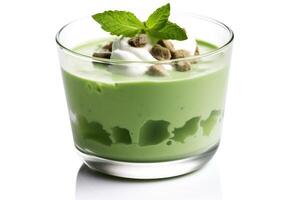 green tea pudding white isolated background Food Photography photo