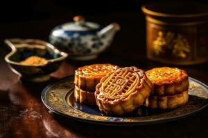 valores foto de Pastel de luna comida fotografía estudio ligero ai generado