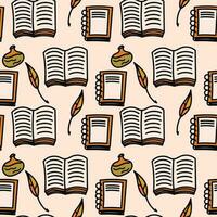 Cozy seamless pattern with books doodle illustration. Vector artwork featuring a delightful assortment of books creating a warm and inviting ambiance