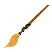 Witch s broom. Hand-drawn vector Halloween broom isolated on a white background. Flat style.