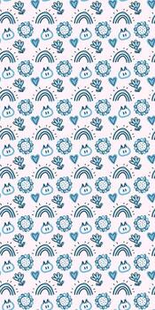 A delightful seamless vector pattern featuring cute kittens and flowers, designed in a vertical format. For textiles, paper, fabrics, wallpaper, wrapping, backdrop.