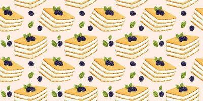 Napoleon cake seamless pattern. Vector illustration. Can be used to create appealing and decorative designs for various products like wallpapers, fabric prints, packaging.