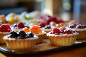 tarts in the kitchen table Food Photography AI Generated photo