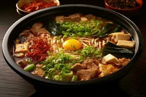 Sukiyaki japonés comida fotografía ai generado foto