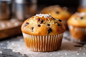 stock photo of muffin in kitchen table flat lay AI Generated