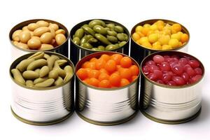 canned vegetables white white isolated background Food Photography AI Generated photo