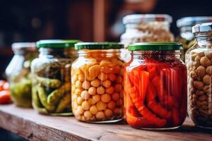 canned vegetables in The kitchen table Food Photography AI Generated photo