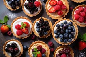 tarts in the kitchen table Food Photography AI Generated photo