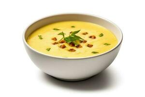 corn soup cream white isolated background Food Photography AI Generated photo