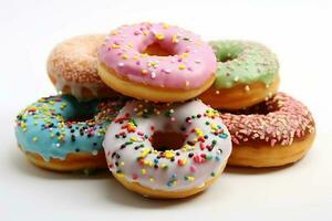 donuts white isolated background Food Photography AI Generated photo