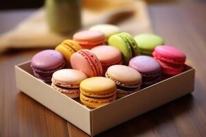 macaroon box in The kitchen table Food Photography AI Generated photo