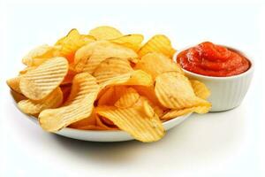 chips and dips white isolated background Food Photography AI Generated photo