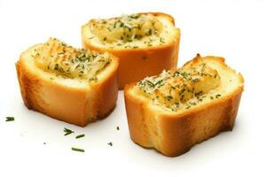 garlic bread white isolated background Food Photography AI Generated photo