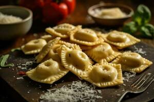 cheese ravioli in the kitchen table Food Photography AI Generated photo