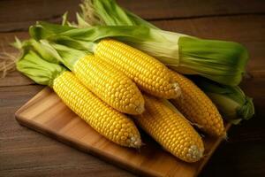 stock photo mini corn in kitchen table flat lay AI Generated