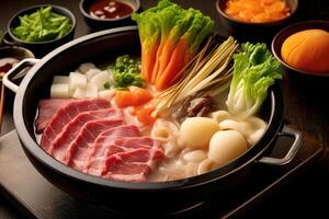 Sukiyaki japonés comida fotografía ai generado foto