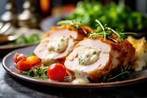 chicken cordon bleu in The kitchen table Food Photography photo