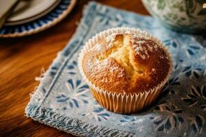 stock photo of muffin in kitchen table flat lay AI Generated