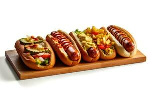 stock photo of hot dogs food photography isolated white background AI Generated