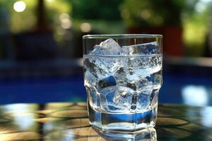 valores foto de un vaso de agua con hielo cubitos ai generado