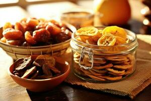 seco Fruta en el cocina mesa comida fotografía ai generado foto