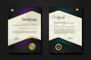 New design two set  luxury certificate  template with shadow effect on overlap layers and cream color on  pattern background vector