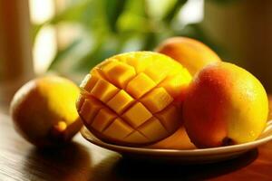 mangos Fruta en el cocina mesa comida fotografía ai generado foto