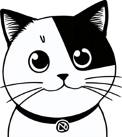 A close-up of a black and white cat drawing, a round minimalist behind. AI-Generative png