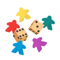 Multicolor meeple and dice illustration png