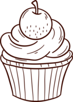 Cupcake doodle line art, Hand drawn cupcake symbol icon set. png