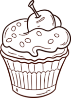 Cupcake doodle line art, Hand drawn cupcake symbol icon set. png